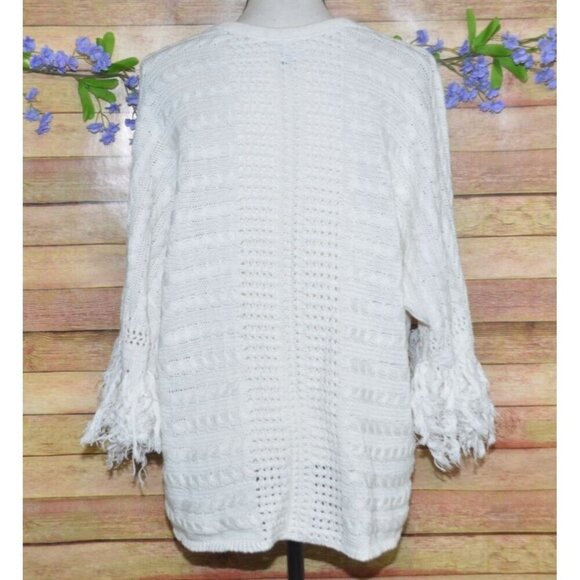 Cabi Fiesta Fringe Sweater Small Boxy Poncho Boho Coastal Beachy Half Sleeves - Picture 6 of 10